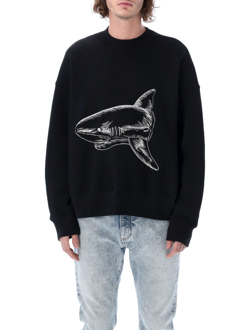 Palm Angels Broken Shark Print Sweatshirt In Black