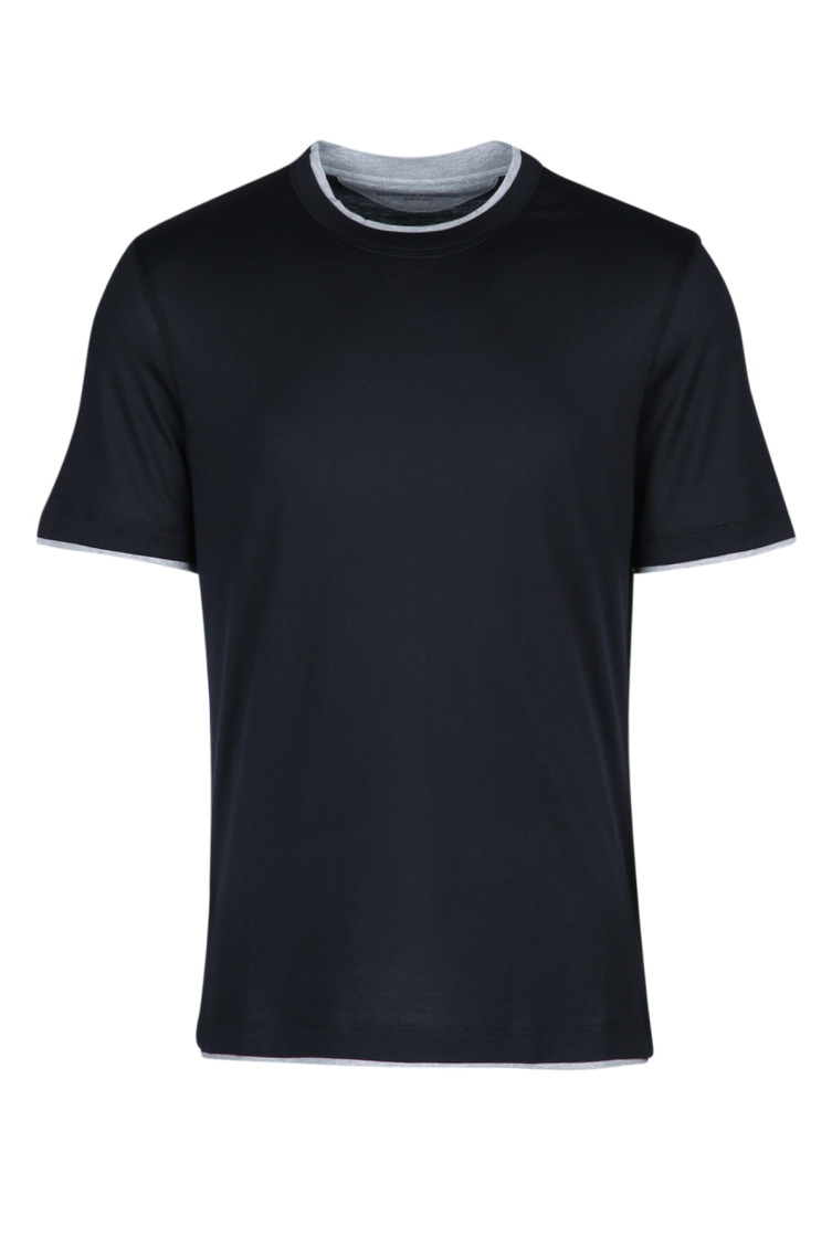 Brunello Cucinelli T-shirt With Faux-layering In Blue