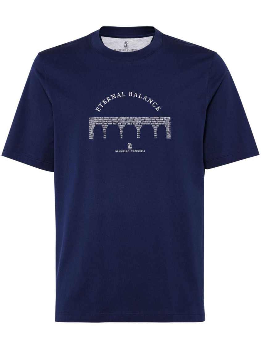 Shop Brunello Cucinelli Blue Cotton T-shirt In Navy Blue