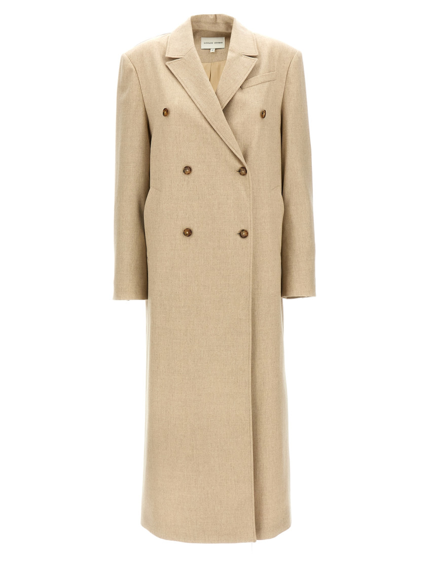 Shop Loulou Studio Beige Double Breasted Trench Coat