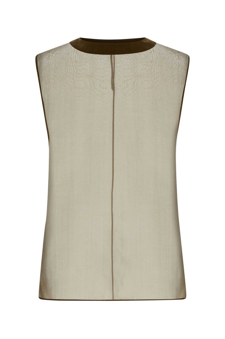Saint Laurent Muslin Top With Textured Fabric And Contrast Trim In Green