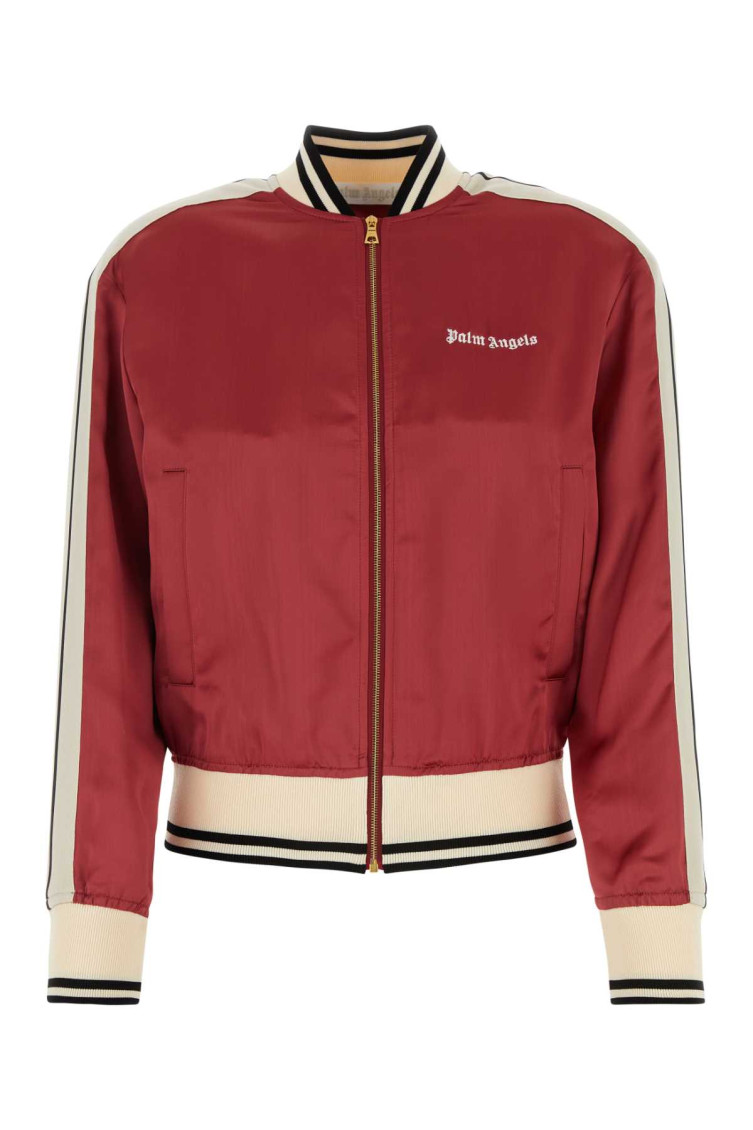Shop Palm Angels Tiziano Red Viscose Bomber Jacket In Maroon