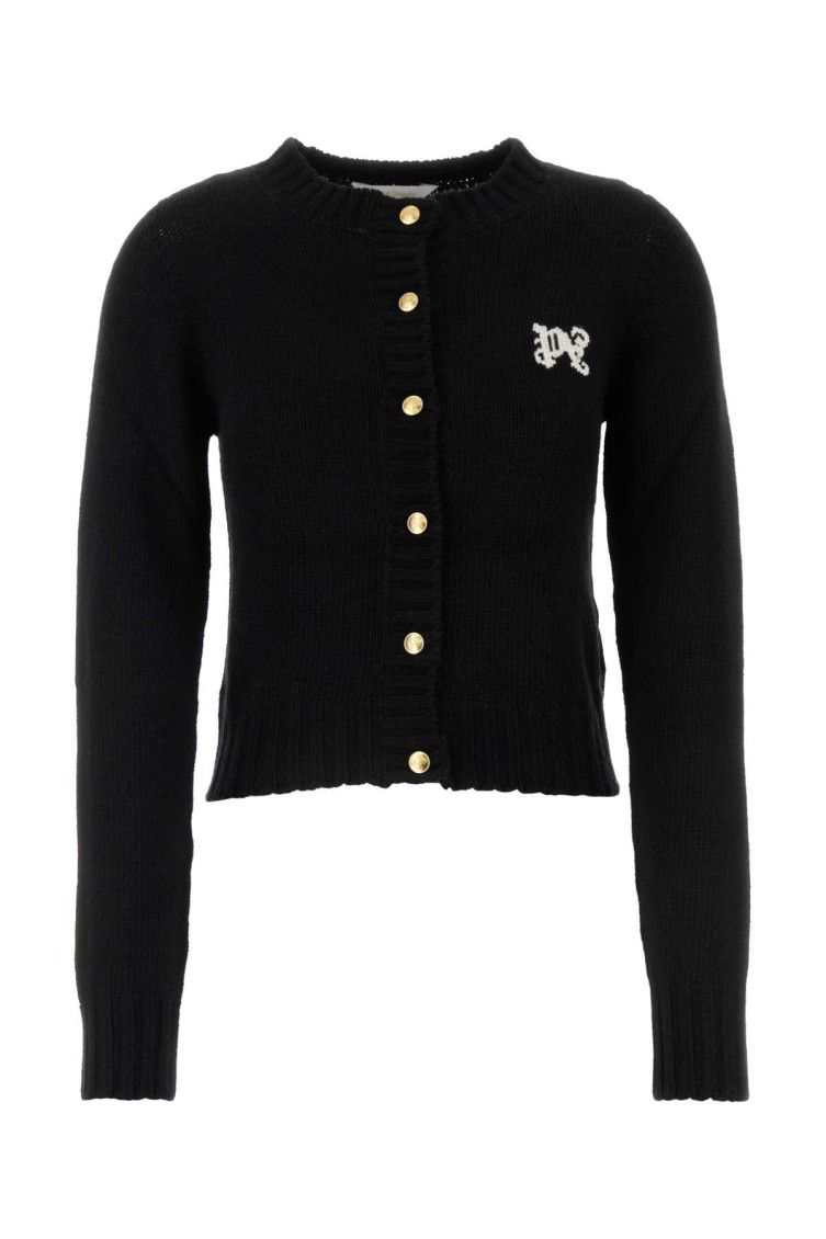 Palm Angels Cardigan Long Sleeves Wool Blend In Black