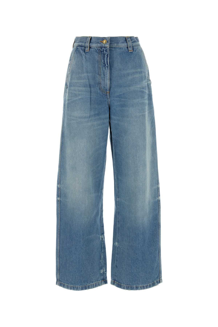 Shop Palm Angels Sky Blue Wide Leg Denim Jeans