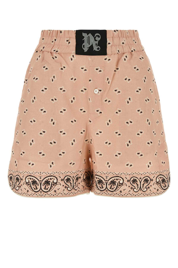 Shop Palm Angels Peach Printed Linen Blend Shorts