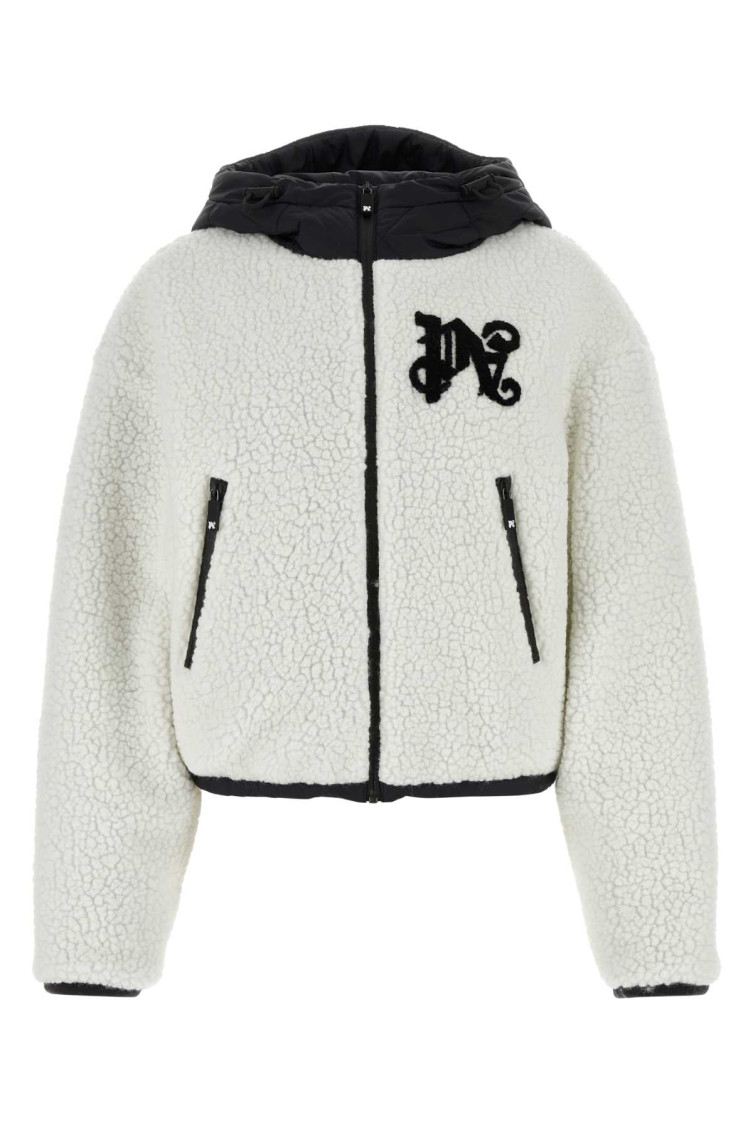 Shop Palm Angels White Teddy Fabric Padded Jacket