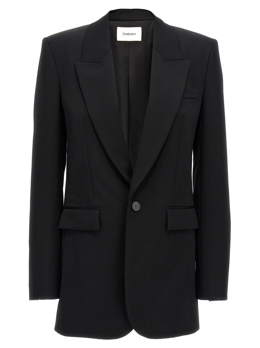 Saint Laurent Black Single Breasted Wool Blazer In Black