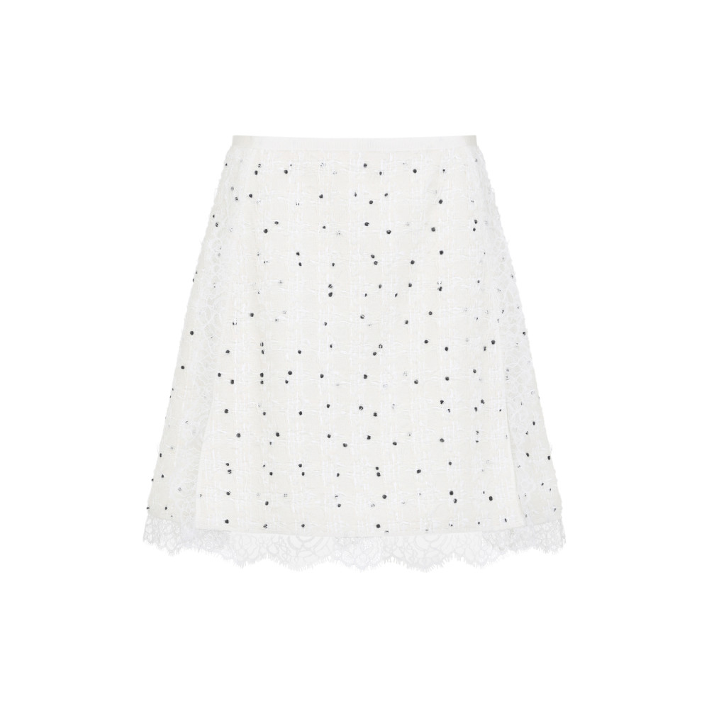 Giambattista Valli Ivory Cotton Mini Skirt With Polka Dot Design And Lace Trim In Multi
