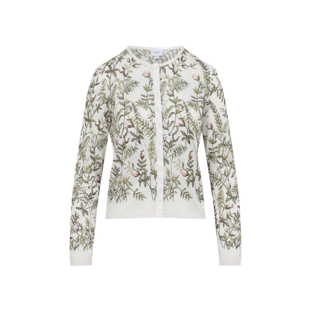 Giambattista Valli Ivory Cashmere And Silk Cardigan With Floral Embroidery In Multi
