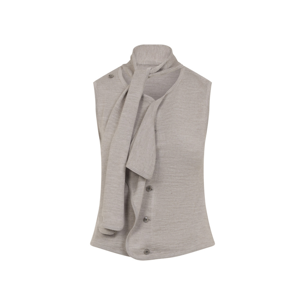 Lemaire Anthracite Light Taupe Wool Asymmetrical Sleeveless Cardigan In Multi
