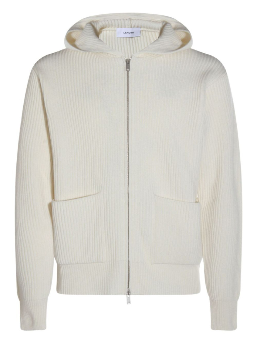 Lardini White Wool And Cashmere Hooded Cardigan In Animal Print