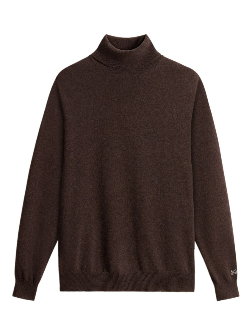 Woolrich High Neck Brown Wool Sweater In Brown
