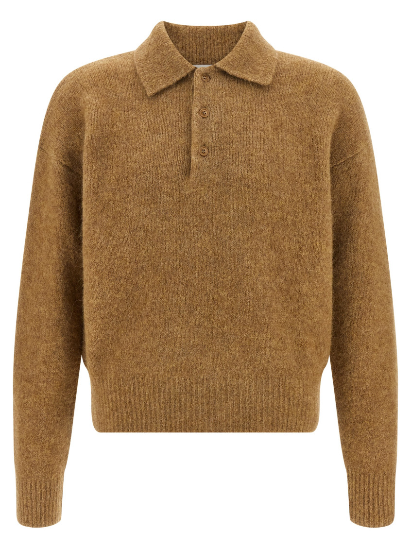 Ami Alexandre Mattiussi Ami Paris Grey Wool And Alpaca Polo Sweater In Animal Print
