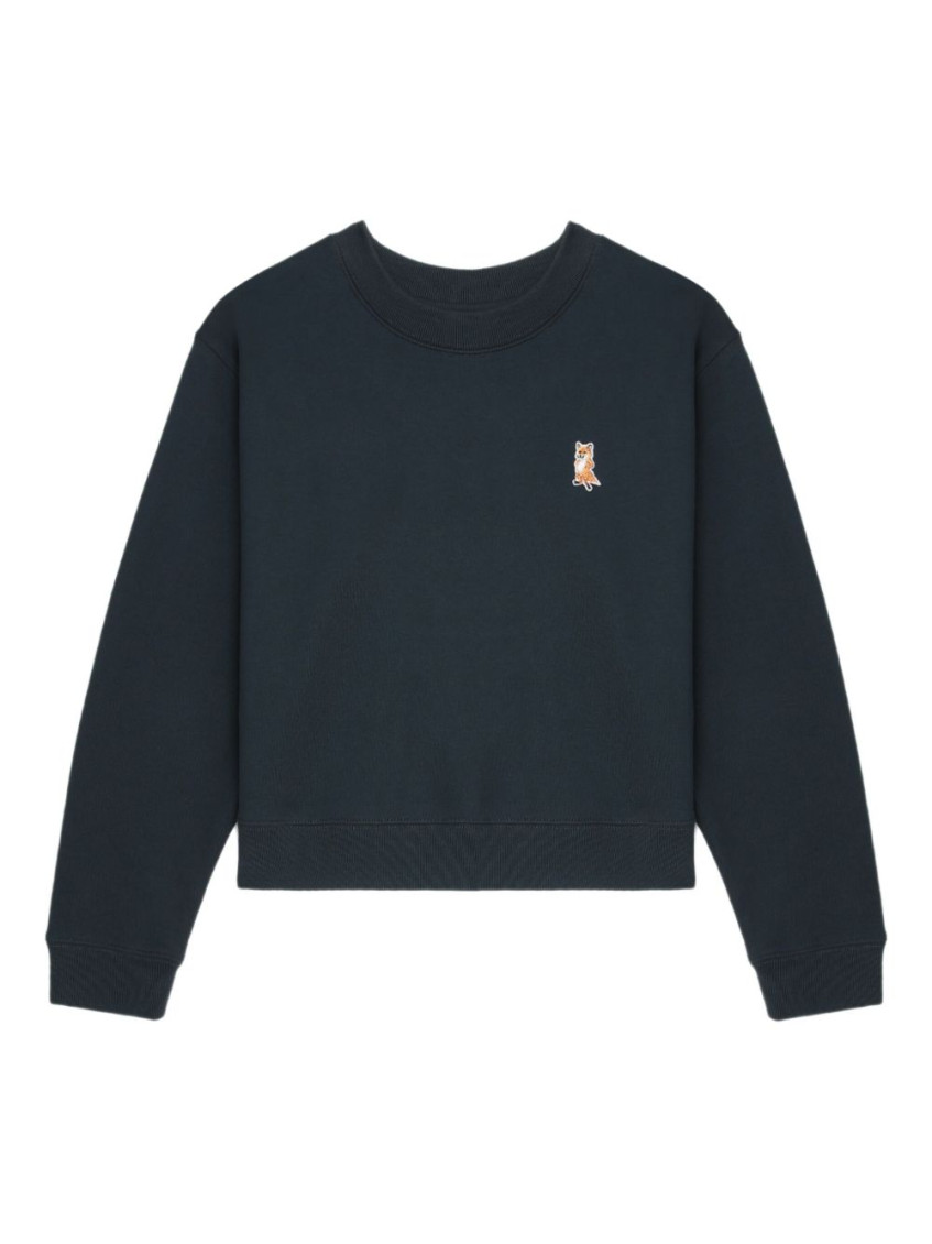 Maison Kitsuné Cropped Sweatshirt With Crew Neck And Long Sleeves In Blue