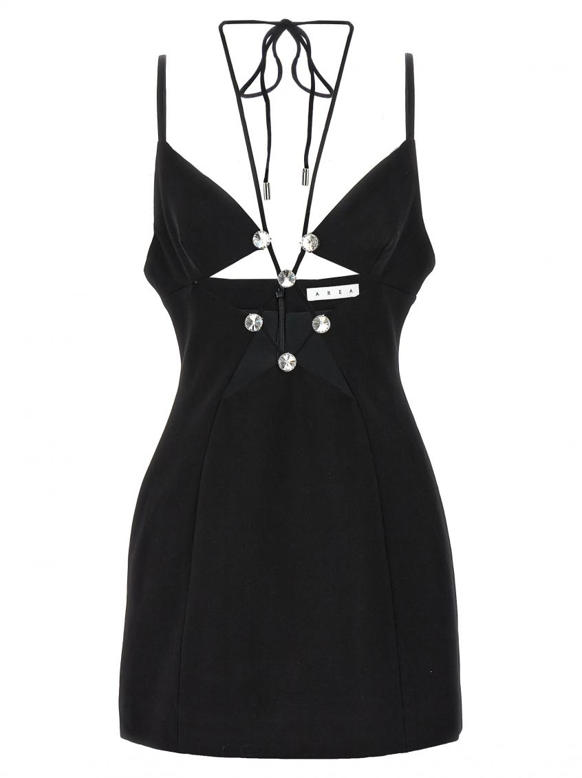 Area Crystal Star Mini Dress In Black