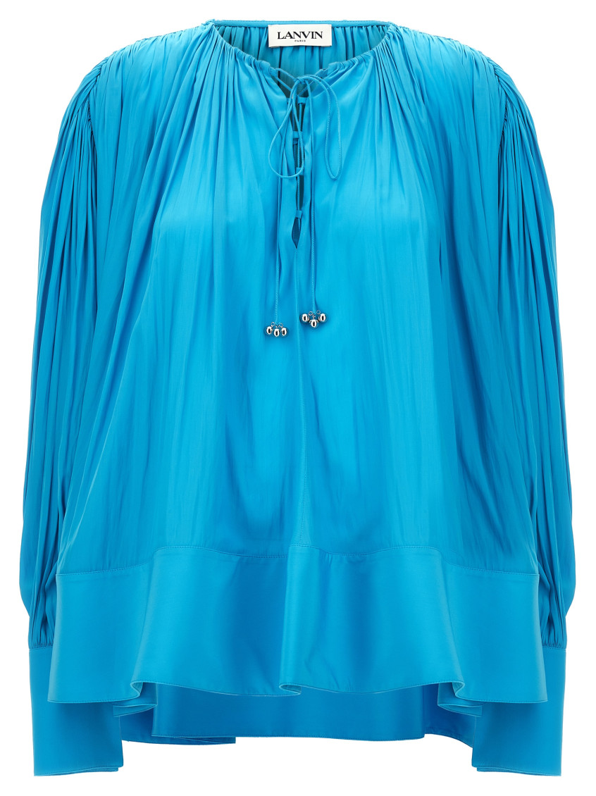 Shop Lanvin Light Blue Wide Blouse