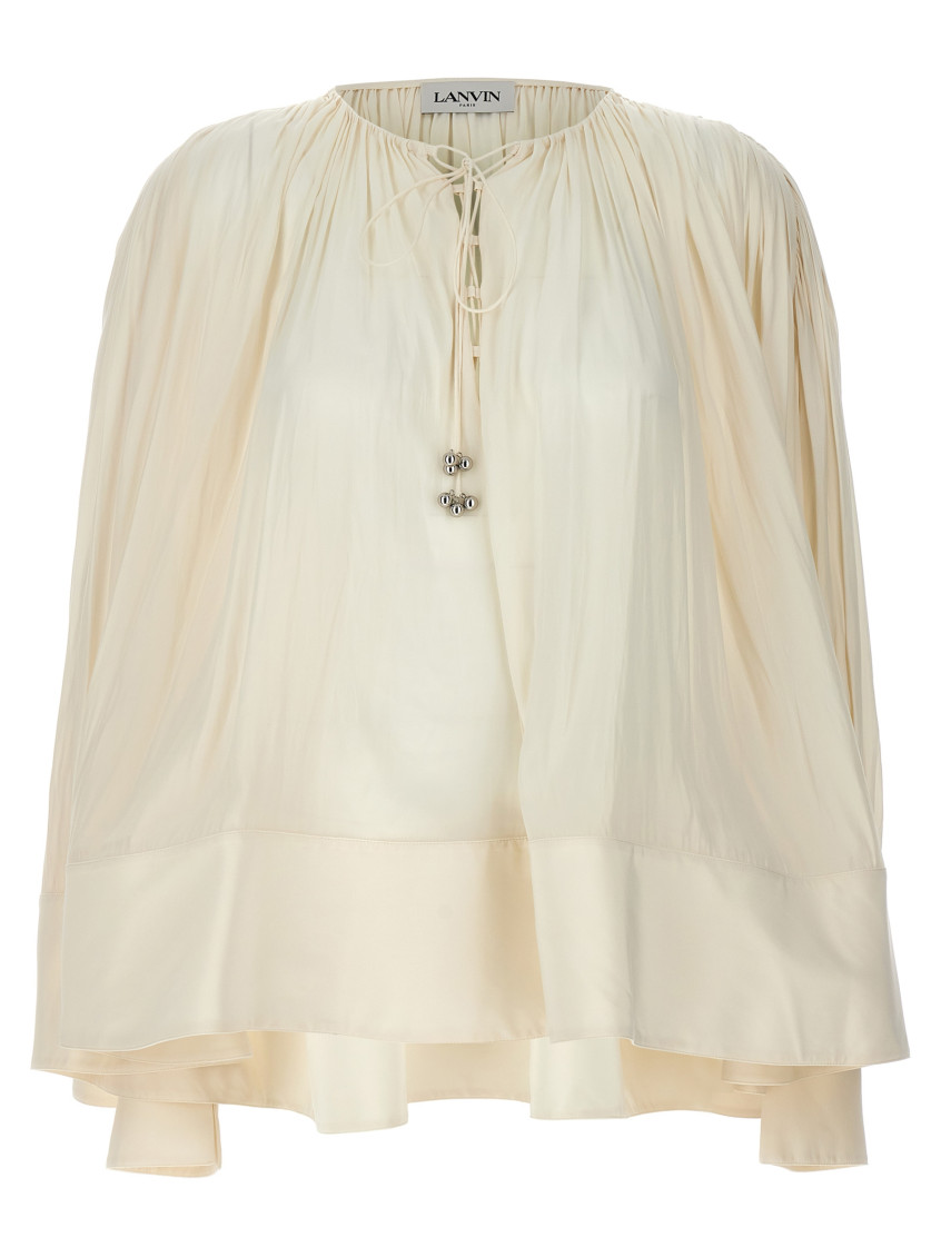 Lanvin Pleated Tie Detail Loose Fit Shirt In White
