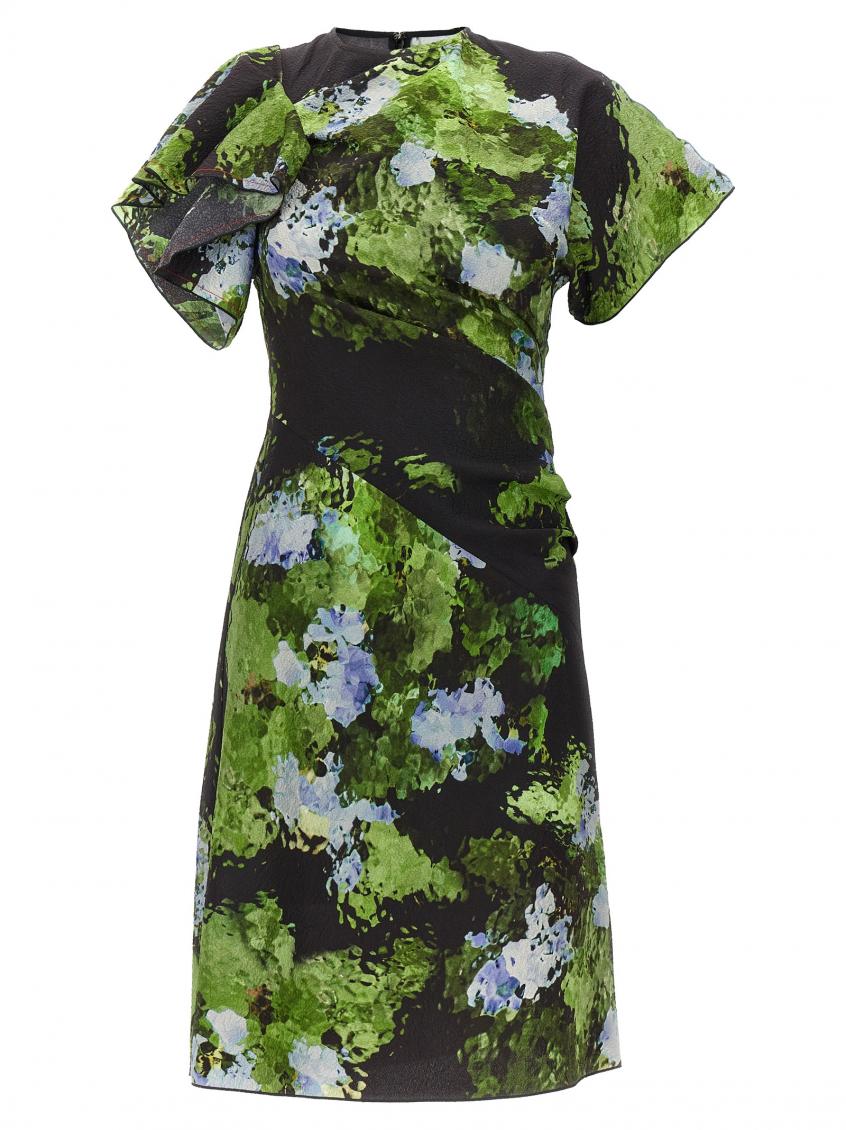 Victoria Beckham Floral Print Mini Dress With Cape-style Sleeves In Multicolor