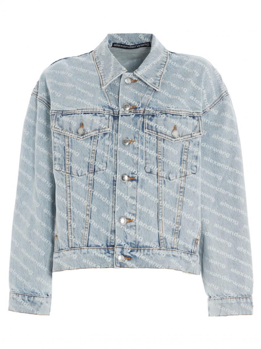 Alexander Wang Falling Back Logo-print Denim Jacket In Light Blue