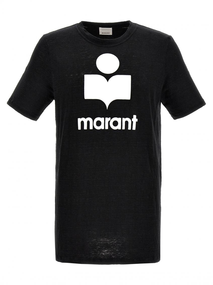 Isabel Marant Linen T-shirt With Iconic Logo Design And Finish In Black