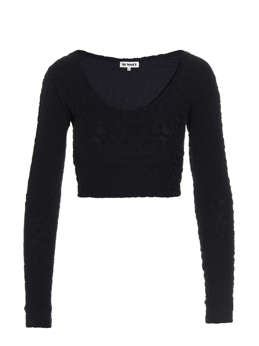 Sunnei Long-sleeved Blouse With Round Neck In Navy Blue