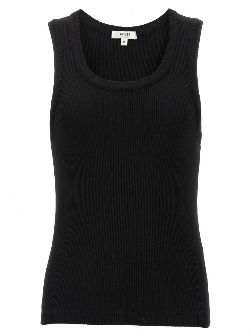 Agolde Poppy Ribbed Stretch Organic Cotton And Tencel-blend Jersey Tank In Black
