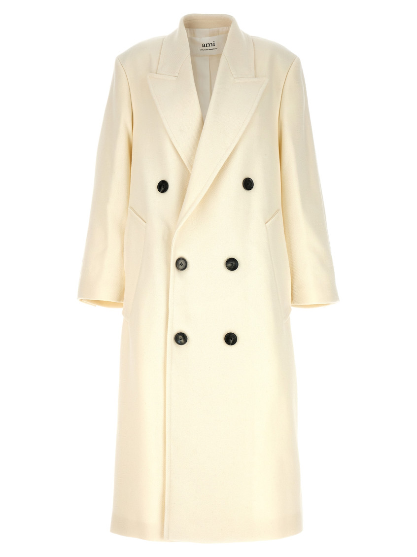 Ami Alexandre Mattiussi Wide-lapels Double-breasted Long Coat In White