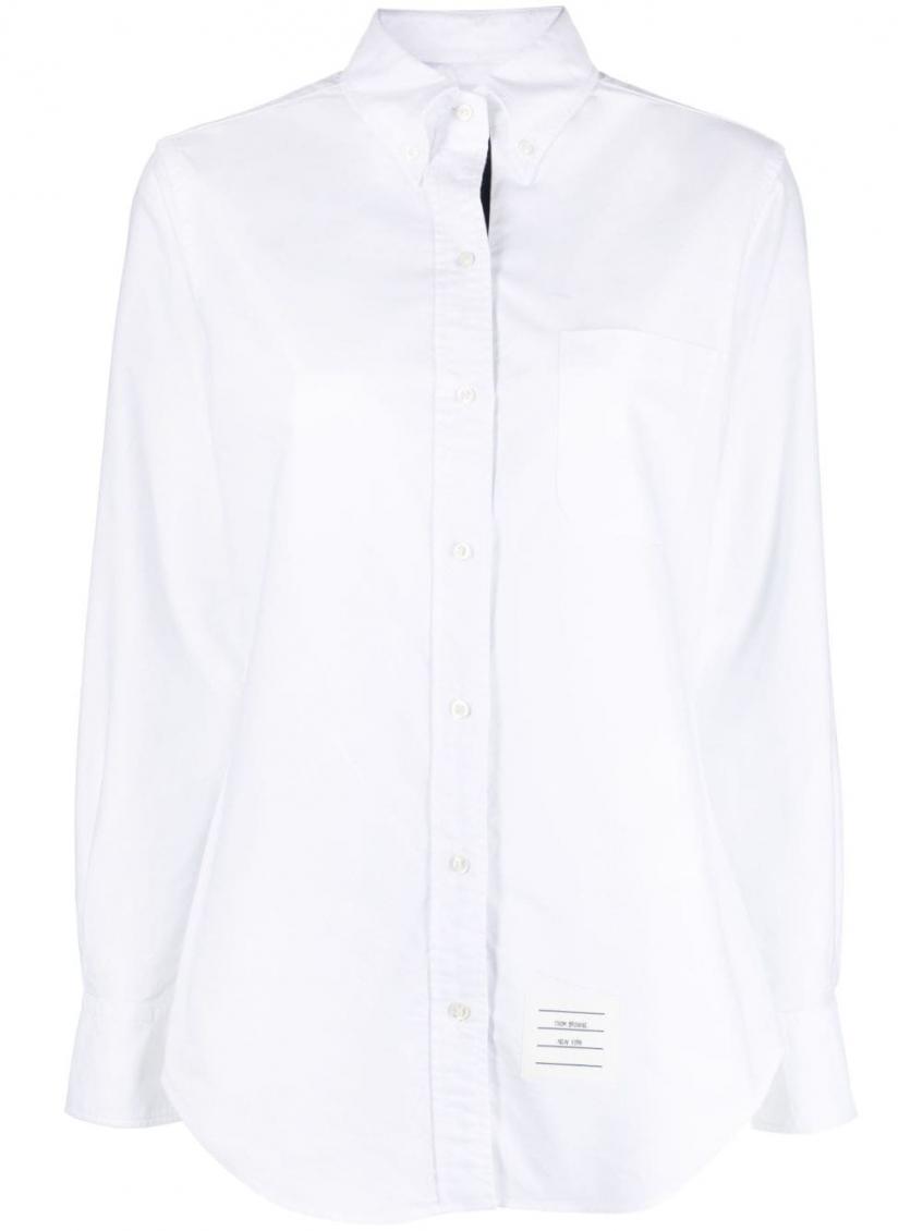 Thom Browne Oxford Cotton Shirt With Curved Hem In White