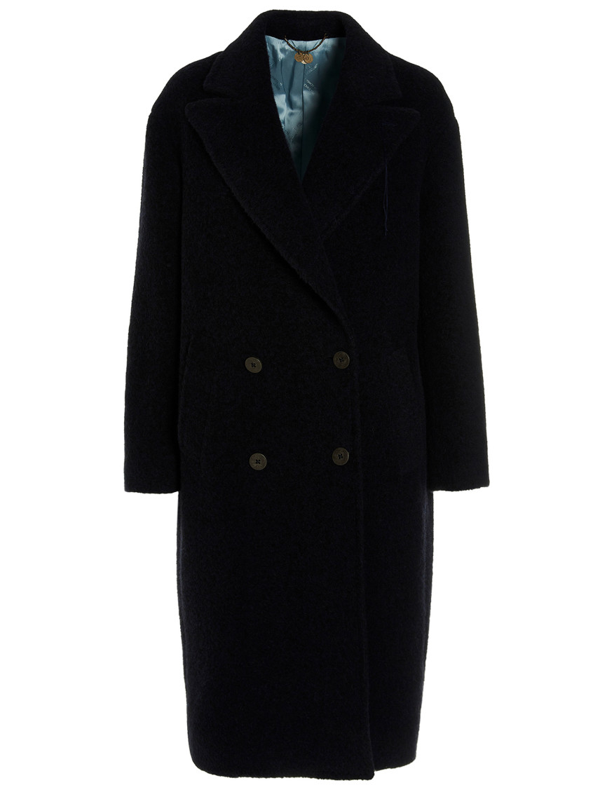 Maurizio Miri Double-breasted Maxi Coat With Button Closure In Dark Blue