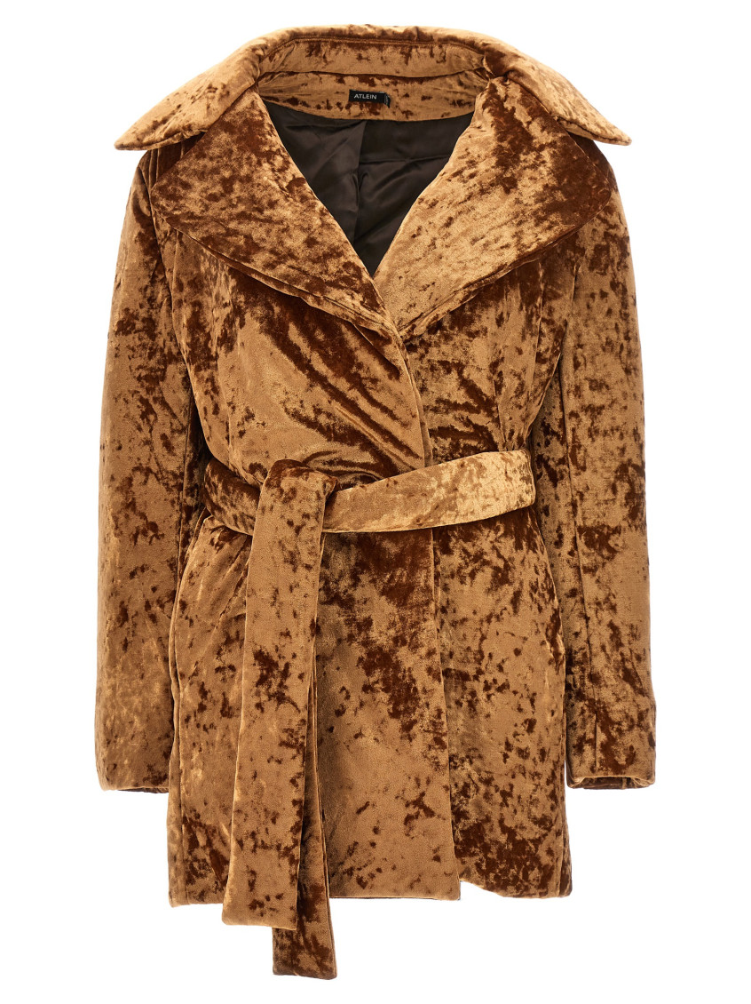 Atelin Brown Crushed Velvet Coat In Brown