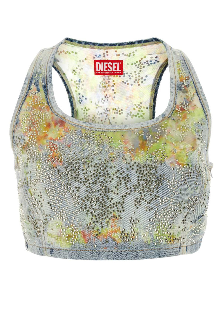 Diesel Sequin Embellished Sleeveless Racerback Crop Top In Multicolor