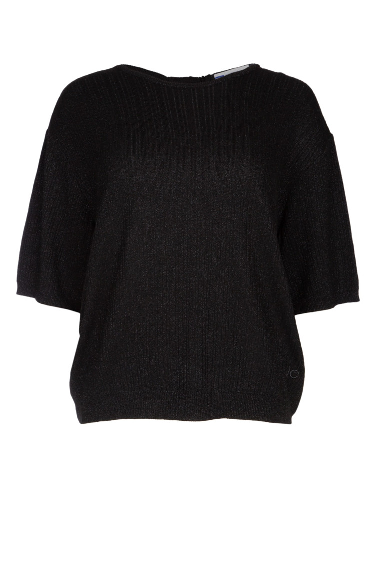 Jacob Cohen Cropped Metallic Knit Wrap Top In Black