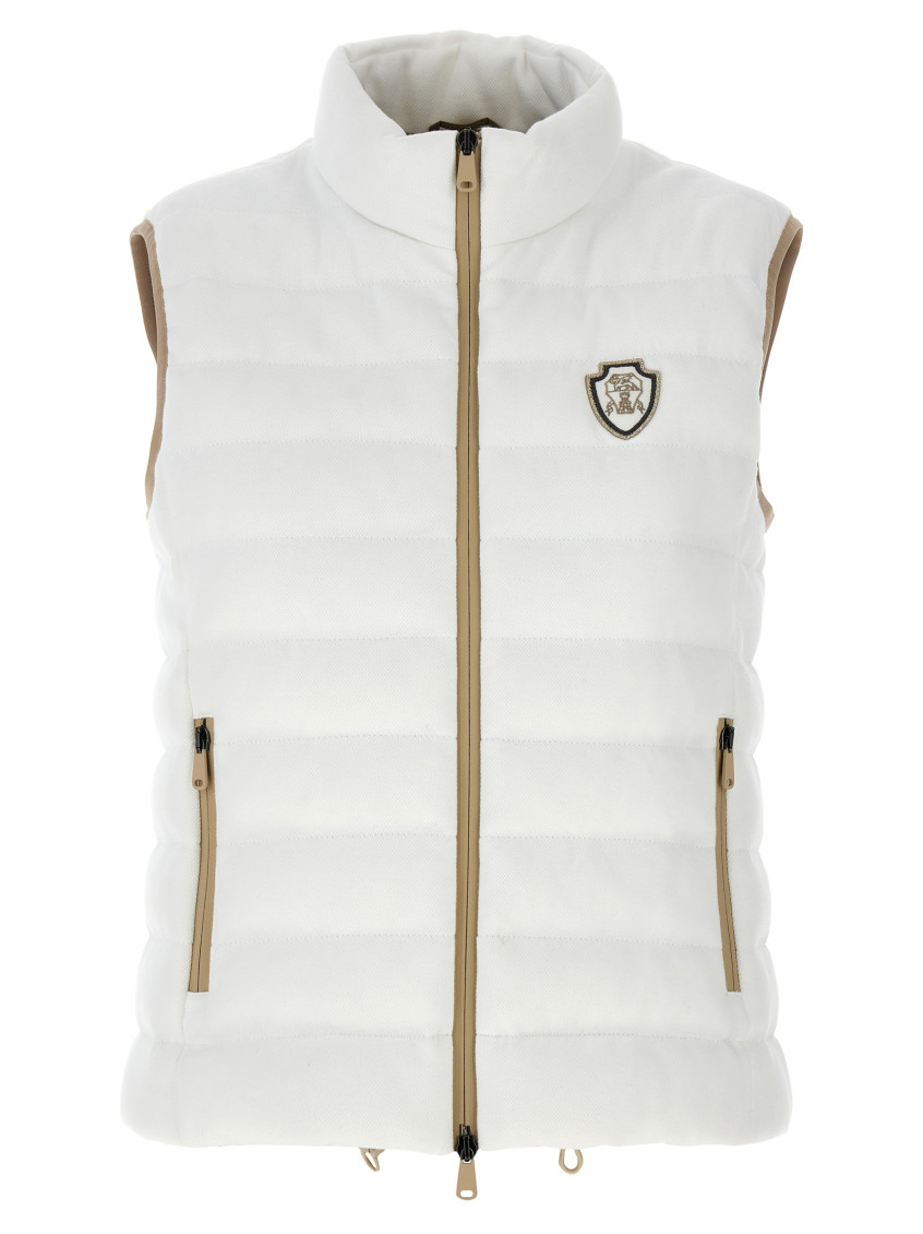 Brunello Cucinelli Quilted High Collar Sleeveless Jacket In White
