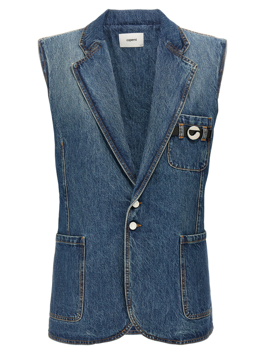 Coperni Vest With Notched Lapels And Pockets In Blue