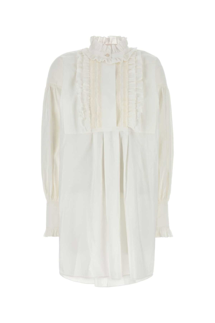 Valentino Dress Cotton Blend Long Sleeves In White