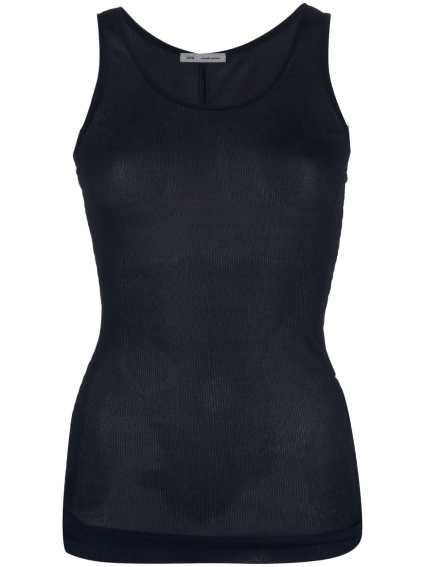 Ami Alexandre Mattiussi U-neck Semi-sheer Tank Top In Dark Blue