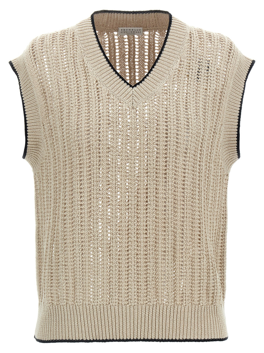 Shop Brunello Cucinelli Beige Knit Vest