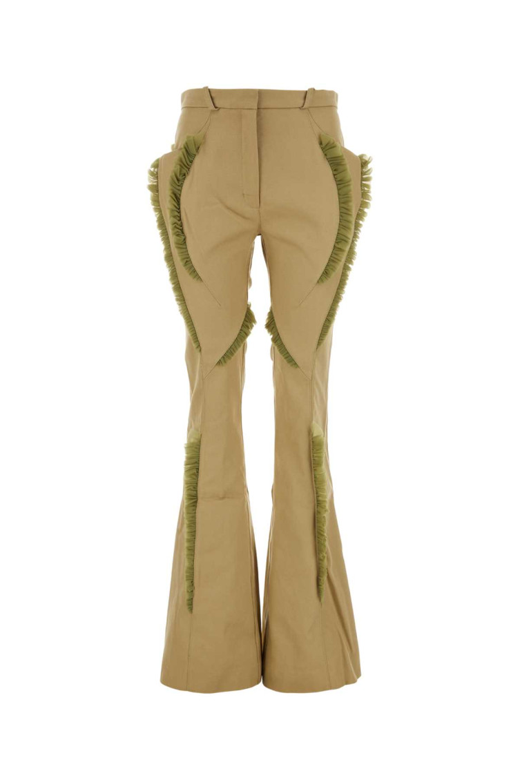 Kiko Kostadinov Feather Trim Flared Cotton Pant In Beige