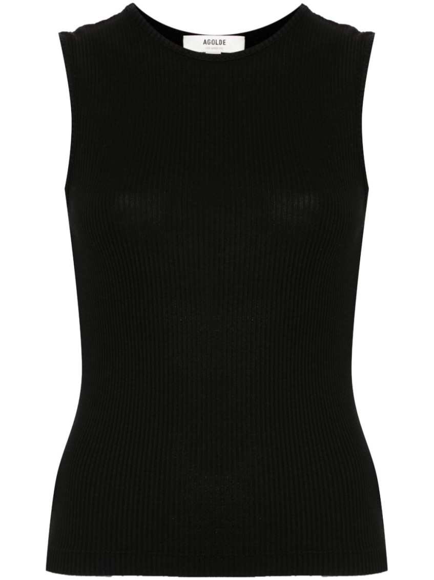 Agolde Binx Ribbed Stretch-lyocell And Organic Cotton-blend Tank In Black