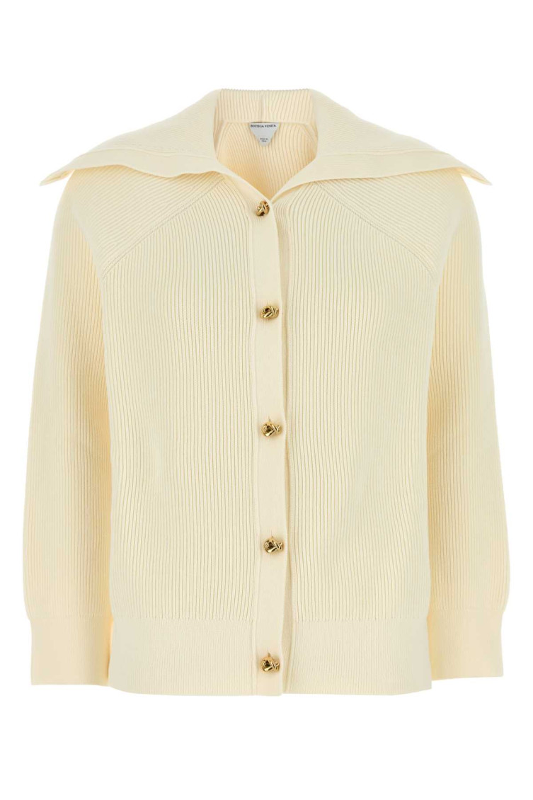 Bottega Veneta Women Cream Stretch Cotton Blend Cardigan In White