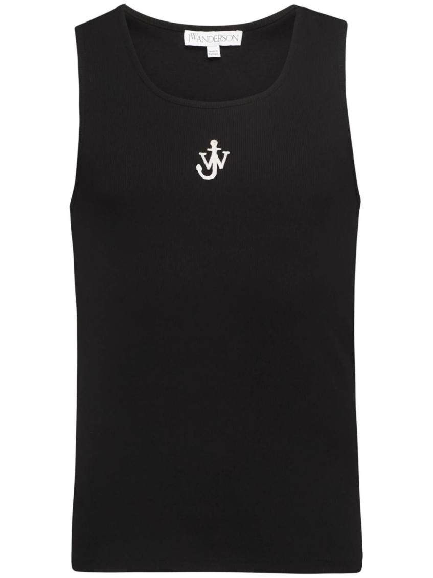 Jw Anderson Black Sleeveless Top With Logo Embroidery On The Front In Black
