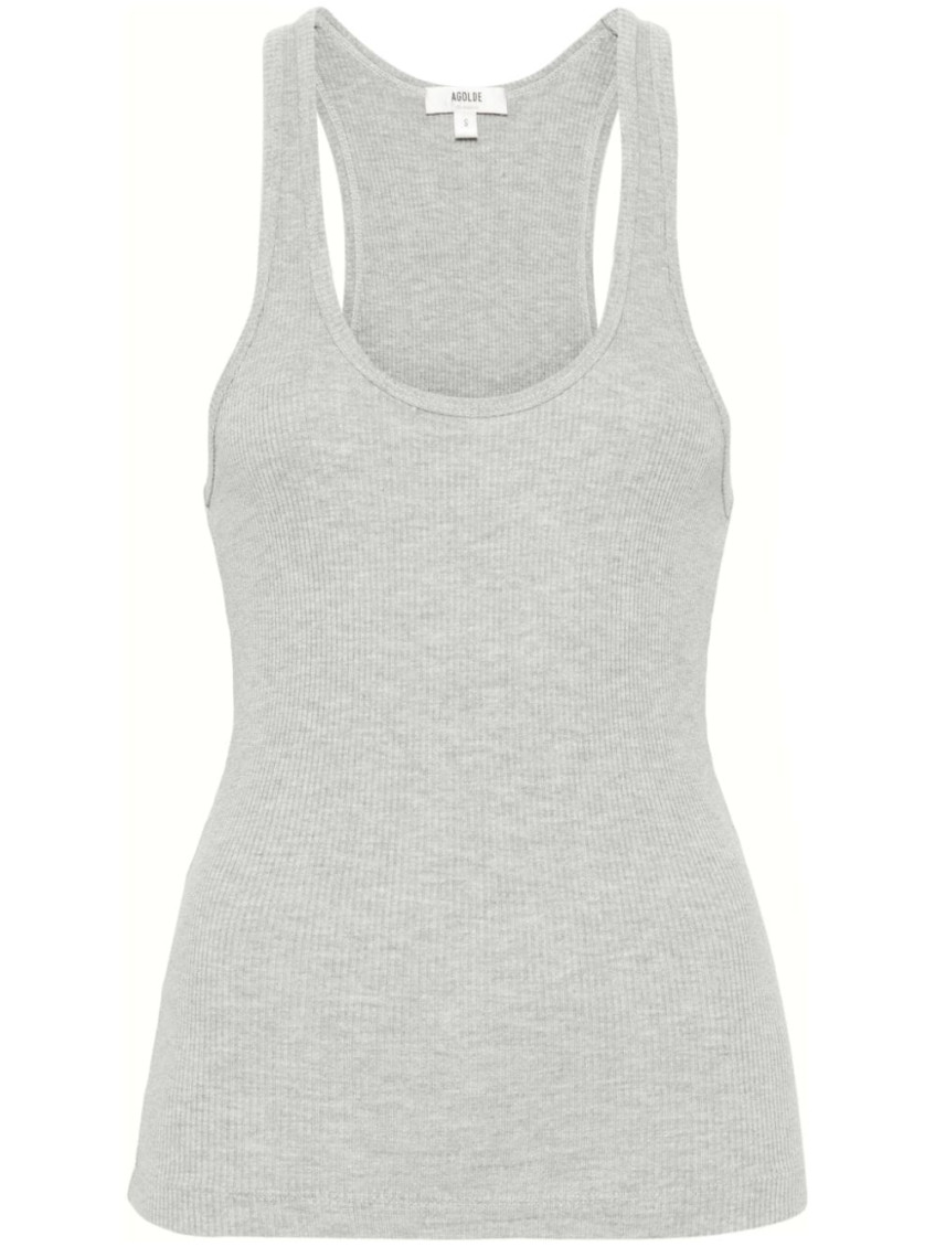 Agolde Poppy Ribbed Stretch Organic Cotton And Tencel Lyocell-blend Jersey Tank In Grey