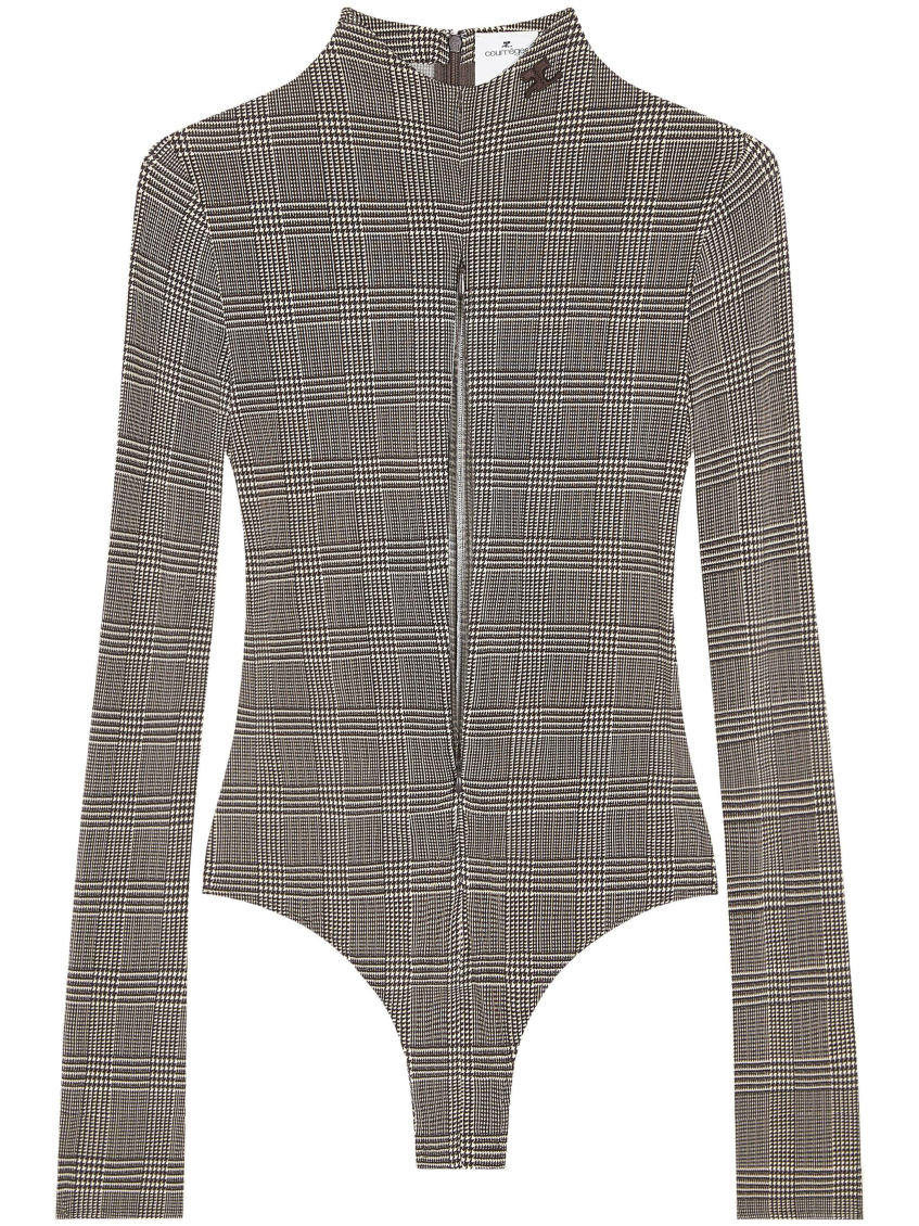 Courrèges High Neck Stretch Body With Prince Of Wales Check In Blackwhite
