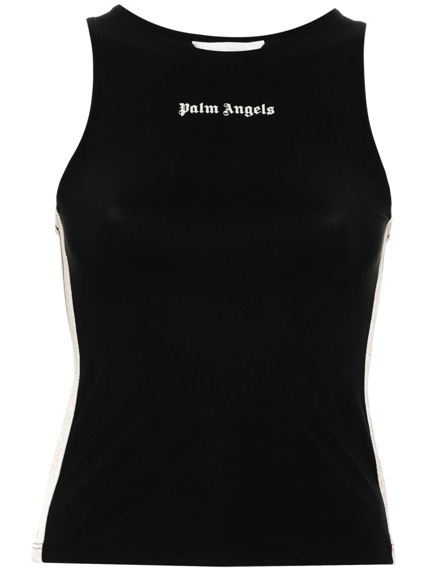 Palm Angels Crew Neck Racerback Sleeveless Tank Top In Black