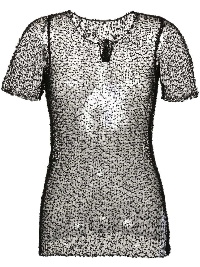 Maison Margiela Sheer Fabric Top With Polka Dot Embroidery In Black
