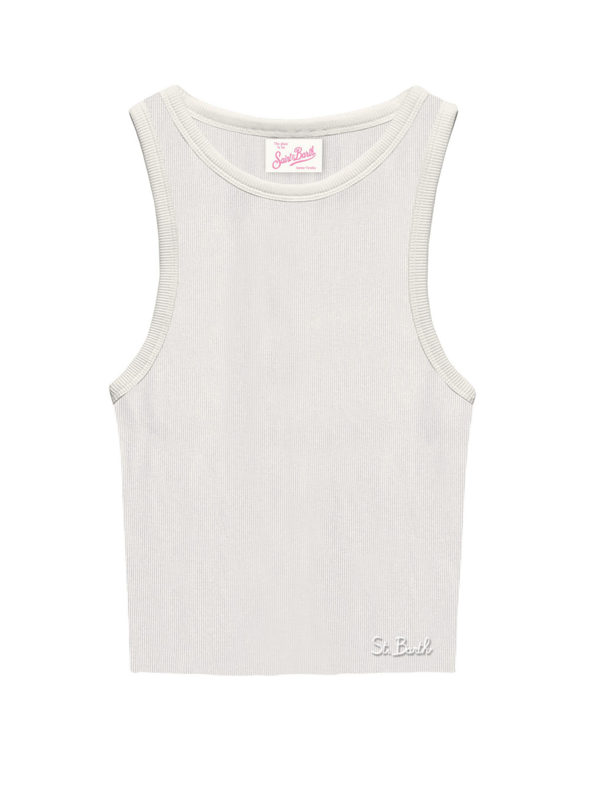 Mc2 Saint Barth Rib Knit Crewneck Tank Top In White