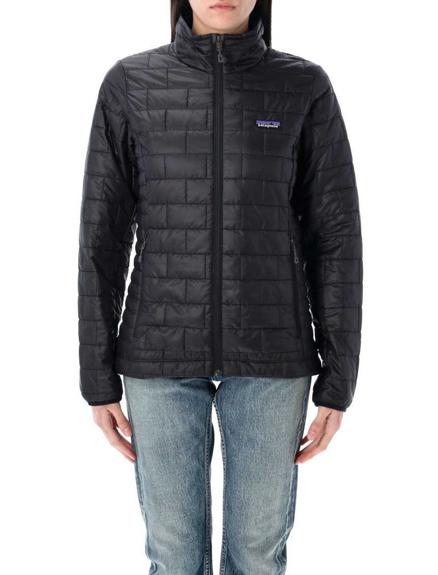 Patagonia Quilted High Collar Jacket With Side Zip Pockets In Black