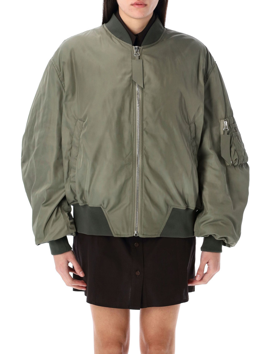 Attico Green Bomber Jacket With Zip Pocket On The Sleeve In Tech Fabric Woman In Olive