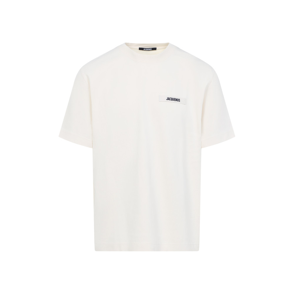 Jacquemus 'le T-shirt Gros Grain' Beige T-shirt With Logo Patch On The Front In Beige