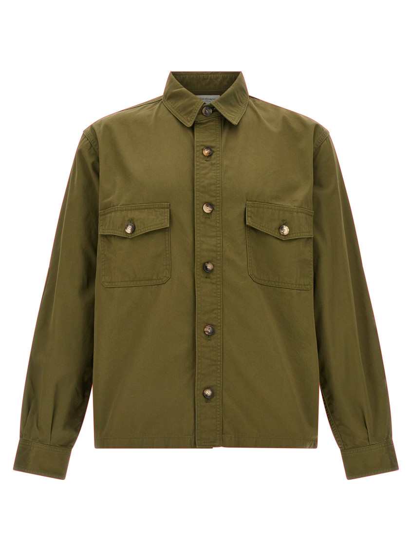 Saint Laurent Green Jacket With Pockets On The Front In Cotton Man In Green
